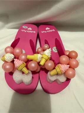 Bubble Popi Pink Ice Cream Beaded Flip Flop Kids Size 32 NWT